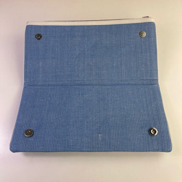 WKND WYFR Blue White Tapestry Boho Floral Clutch Oversized Zipper Top 14" x 7" - Picture 5 of 9